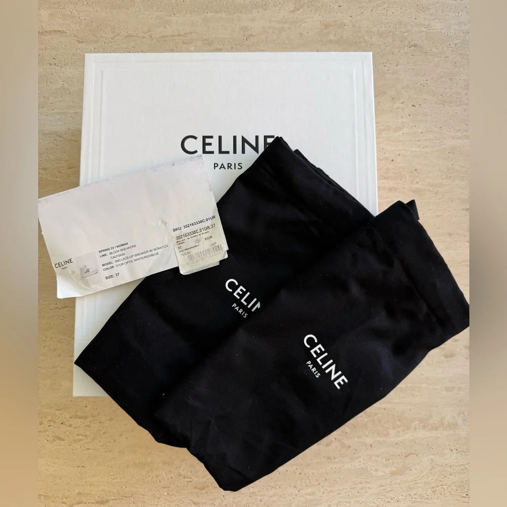 New Celine Mid Lace-up White Calf Skin Sneakers Size:37